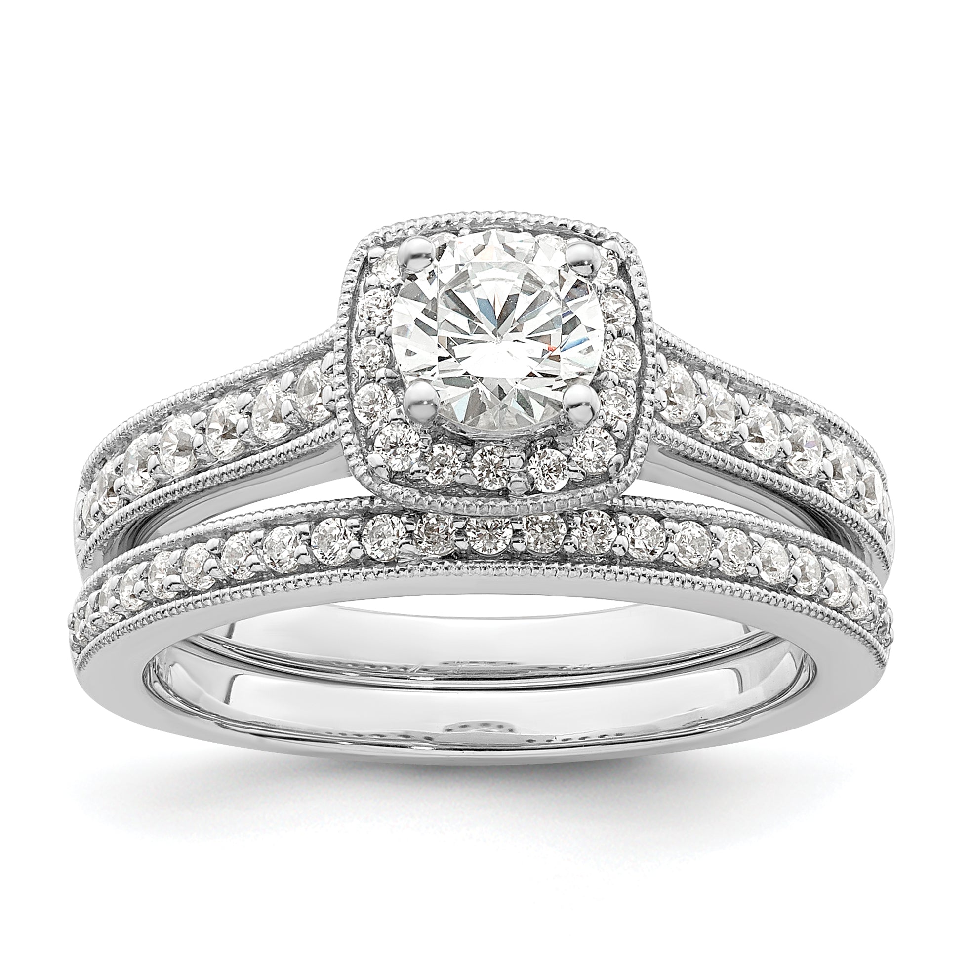 0.50ct. CZ Solid Real 14K White Gold  Square Halo Round Dia. Engage Ring