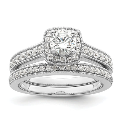 0.50ct. CZ Solid Real 14K White Gold  Square Halo Round Dia. Engage Ring