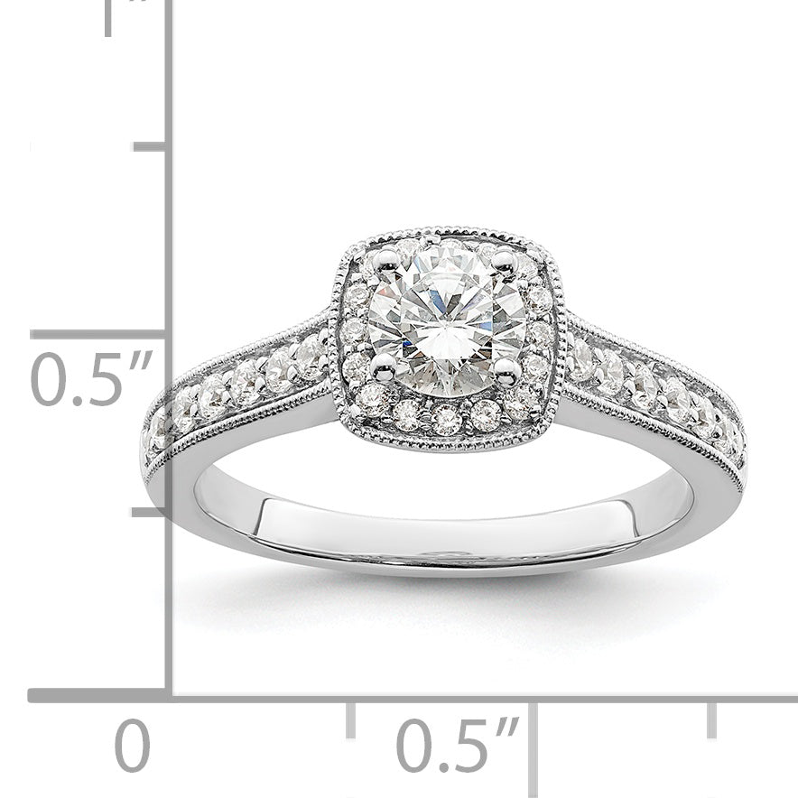 0.50ct. CZ Solid Real 14K White Gold  Square Halo Round Dia. Engage Ring