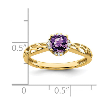 14k gold polished amethyst and real diamond ring rm8151 am 060 ya