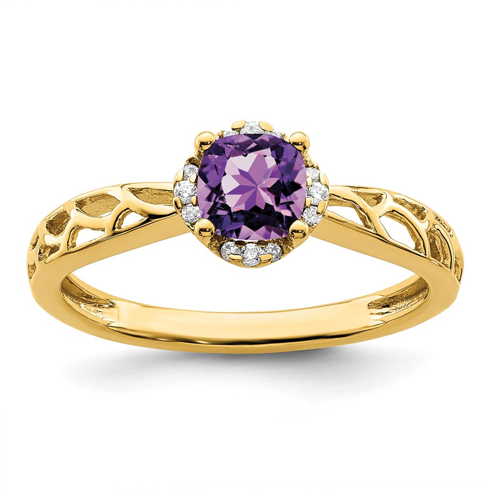 14k gold polished amethyst and real diamond ring rm8151 am 060 ya