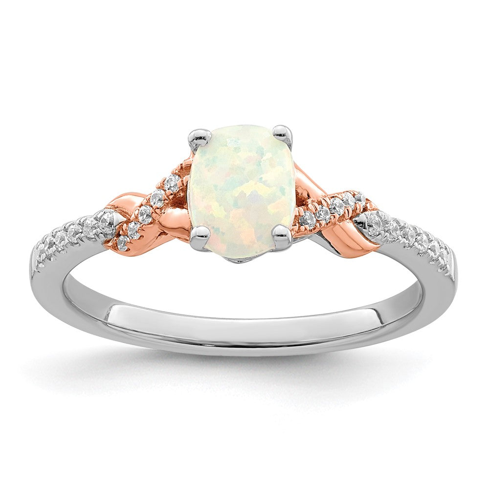 14k two tone gold polished oval opal real diamond ring rm8423 op 075 wra