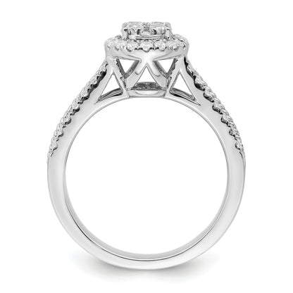 0.75ct. CZ Solid Real 14k White Complete Dia. Oval Halo Cluster Engagement Ring
