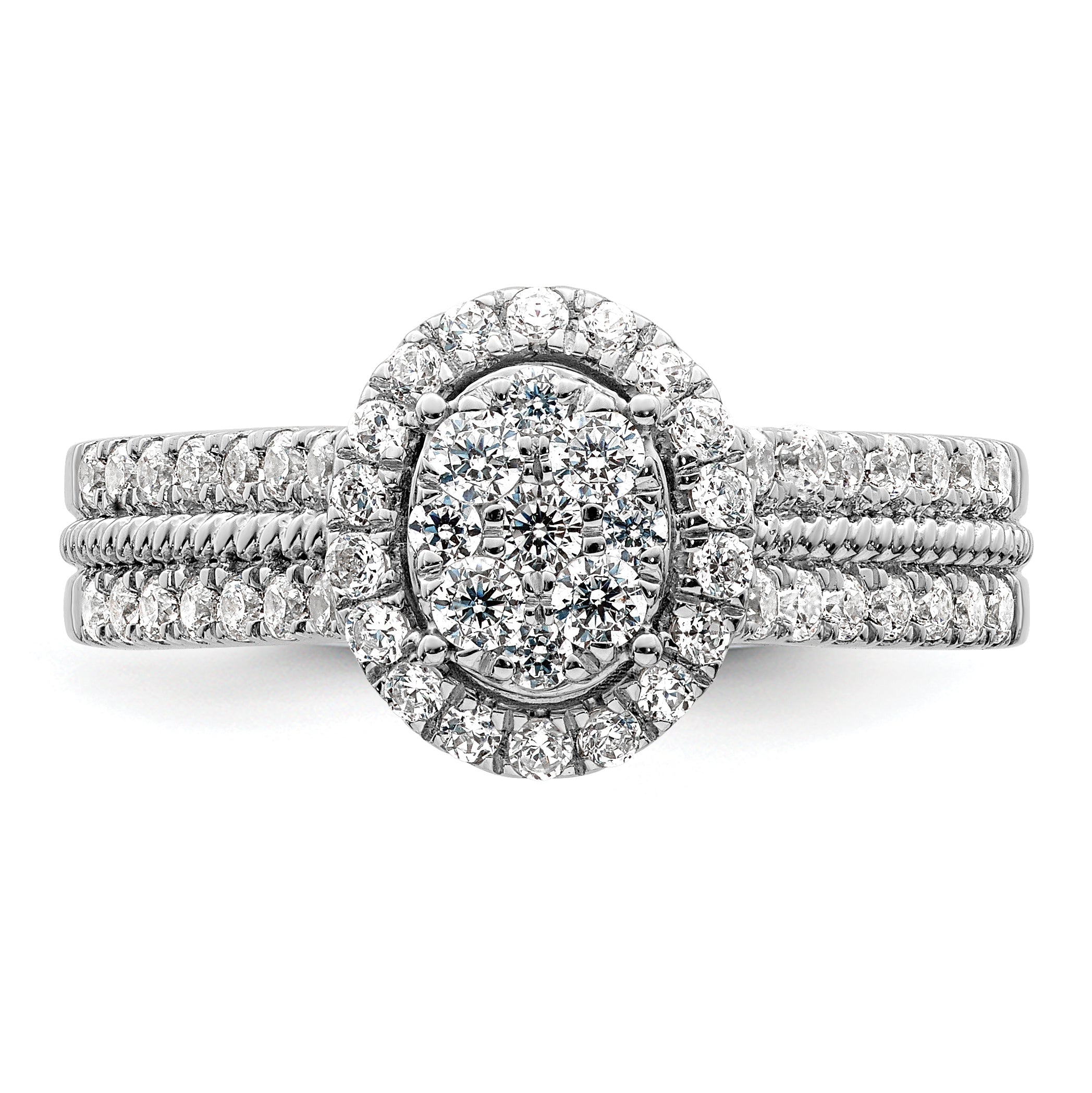 0.75ct. CZ Solid Real 14k White Complete Dia. Oval Halo Cluster Engagement Ring