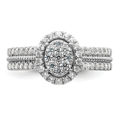 0.75ct. CZ Solid Real 14k White Complete Dia. Oval Halo Cluster Engagement Ring