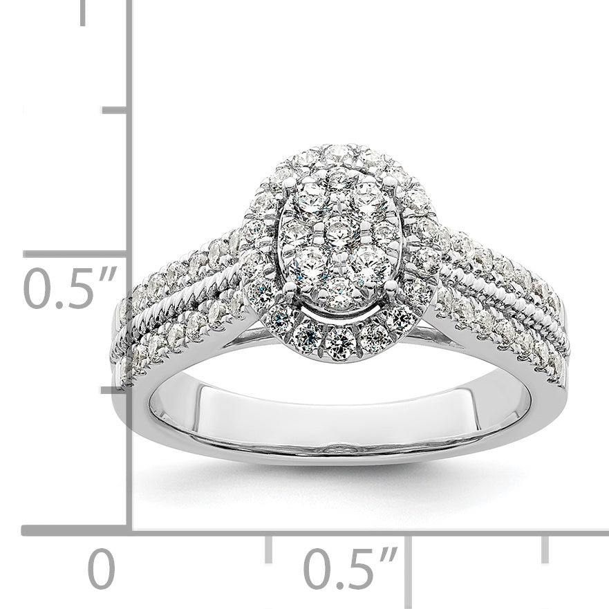 0.75ct. CZ Solid Real 14k White Complete Dia. Oval Halo Cluster Engagement Ring