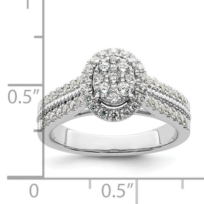 0.75ct. CZ Solid Real 14k White Complete Dia. Oval Halo Cluster Engagement Ring