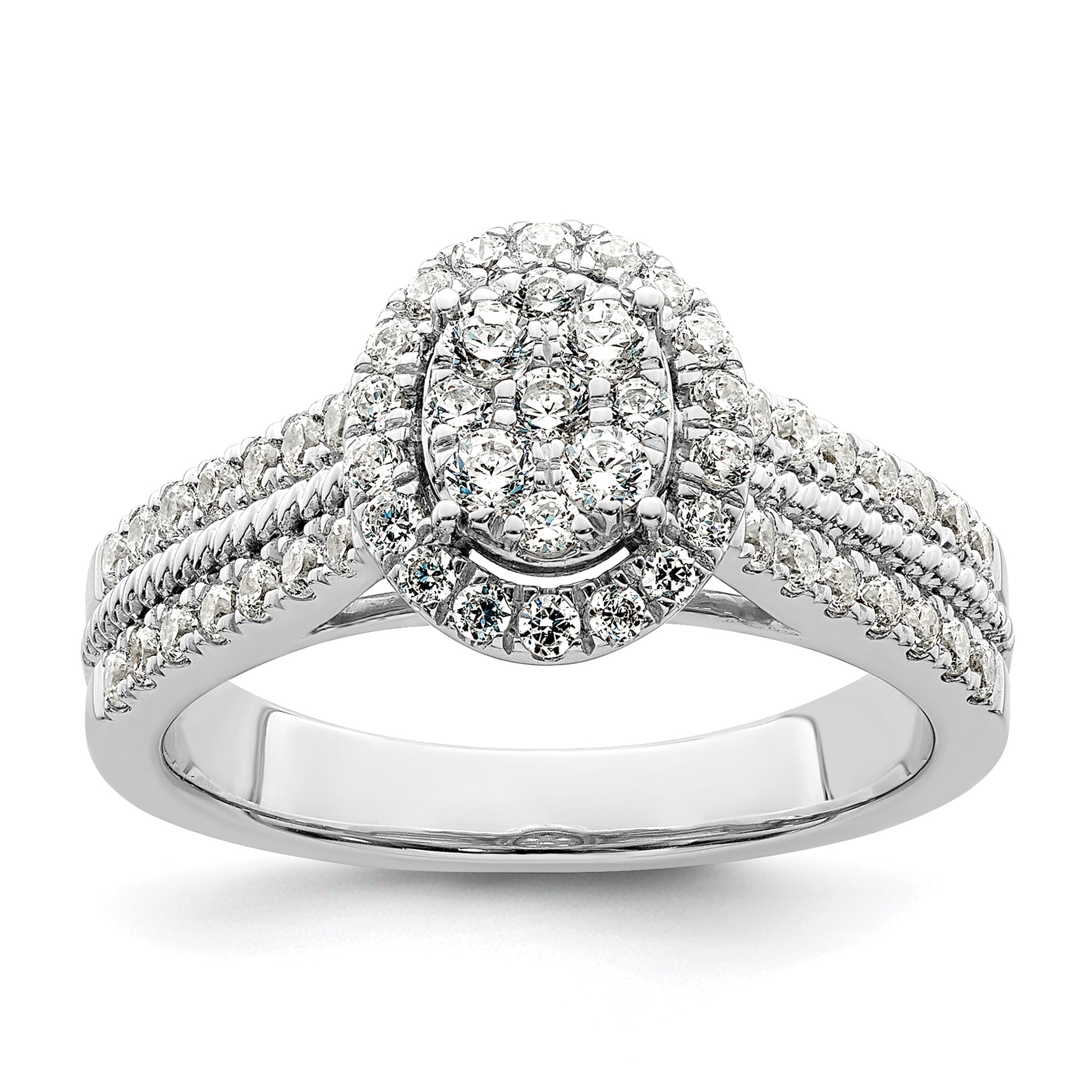 0.75ct. CZ Solid Real 14k White Complete Dia. Oval Halo Cluster Engagement Ring