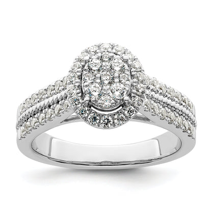 0.75ct. CZ Solid Real 14k White Complete Dia. Oval Halo Cluster Engagement Ring