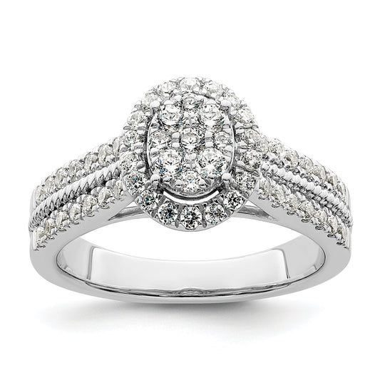 0.75ct. CZ Solid Real 14k White Complete Dia. Oval Halo Cluster Engagement Ring