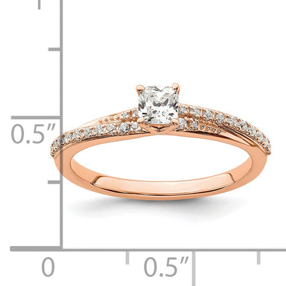 0.33ct. CZ Solid Real 14K Rose Gold Polish Complete Cushion Dia. Engagement Ring