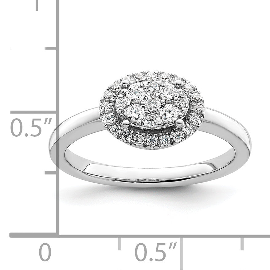 0.30ct. CZ Solid Real 14k White Complete Dia. Oval Halo Cluster Engagement Ring