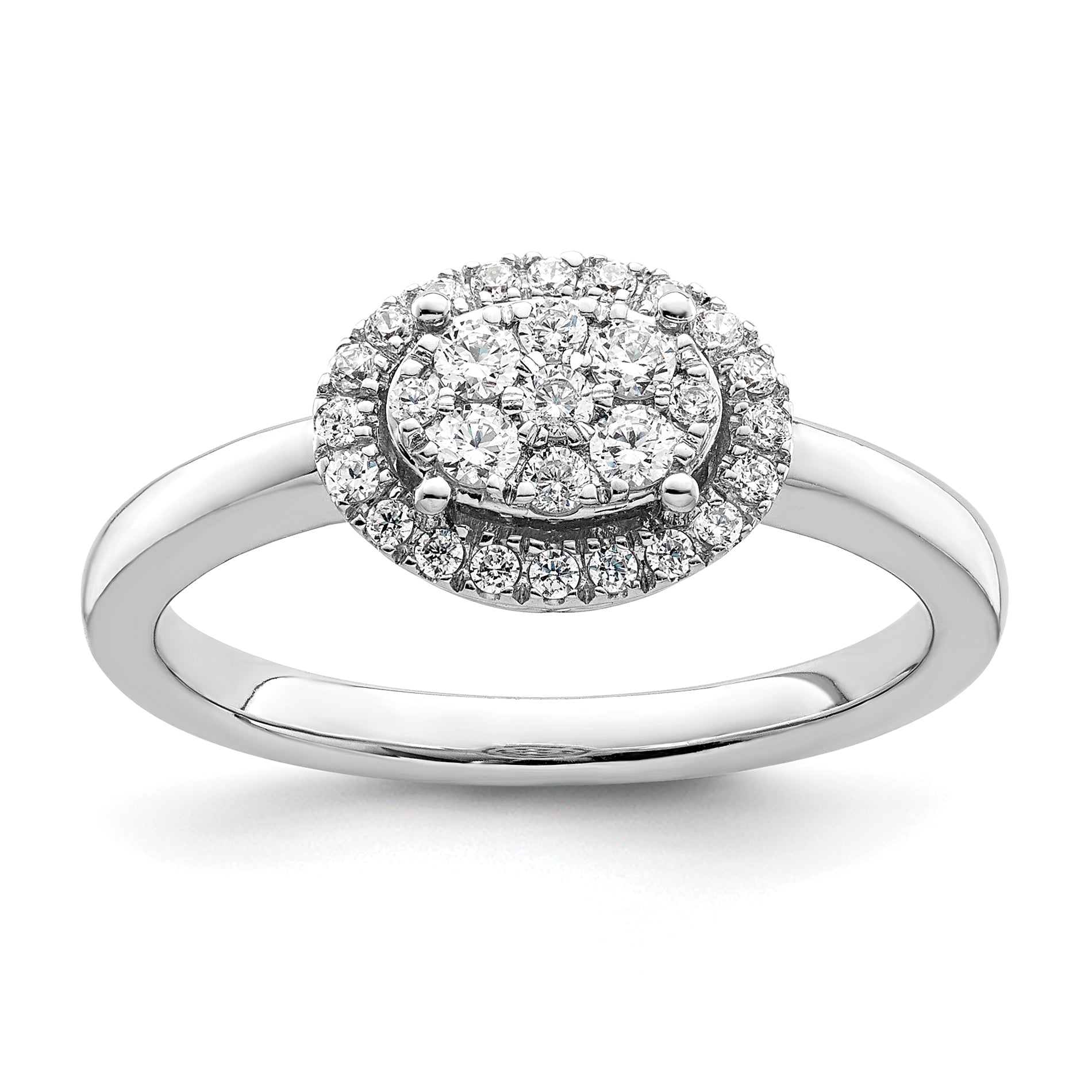 0.30ct. CZ Solid Real 14k White Complete Dia. Oval Halo Cluster Engagement Ring