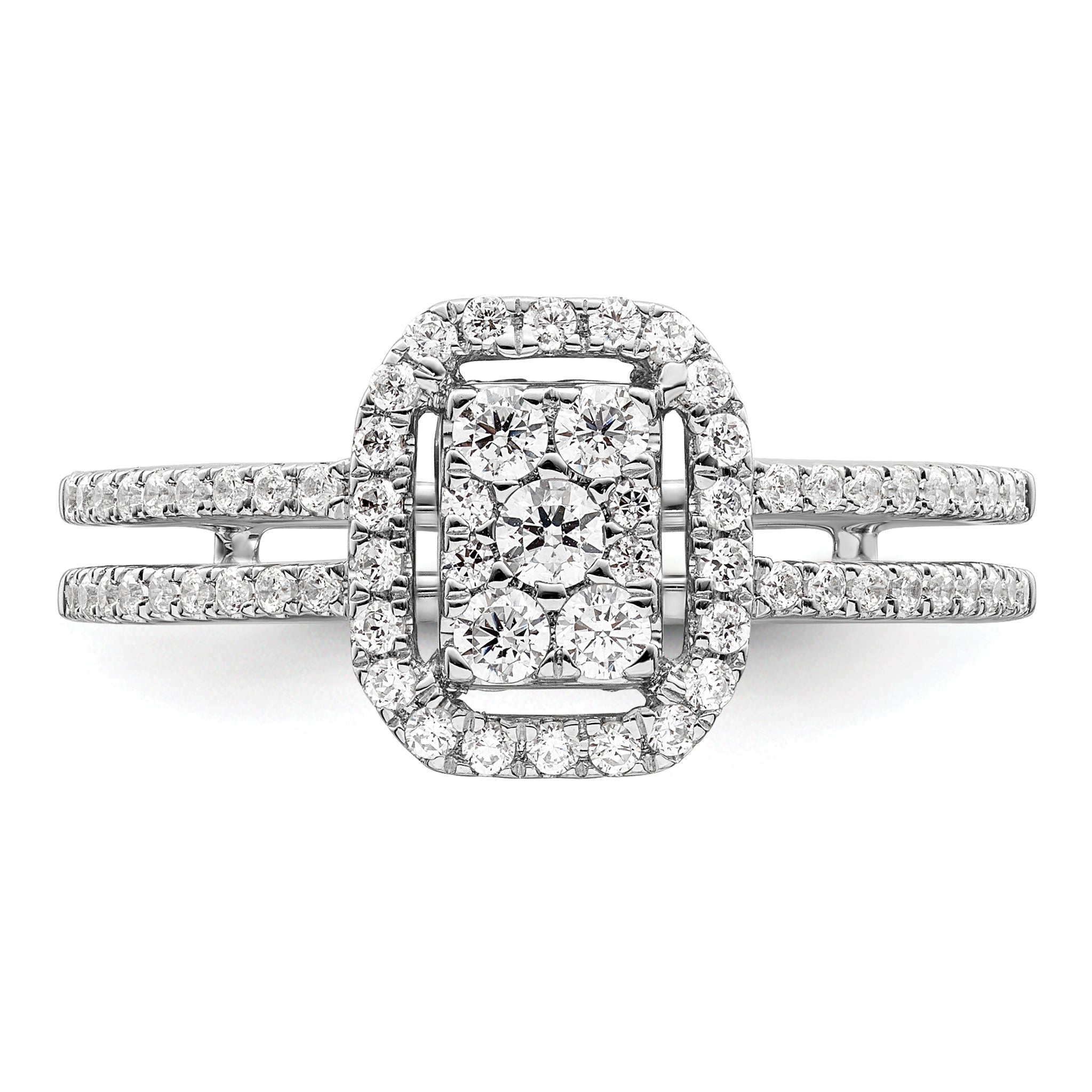0.52ct. CZ Solid Real 14k White Complete Dia. Rectangle Halo Cluster Engagement Ring