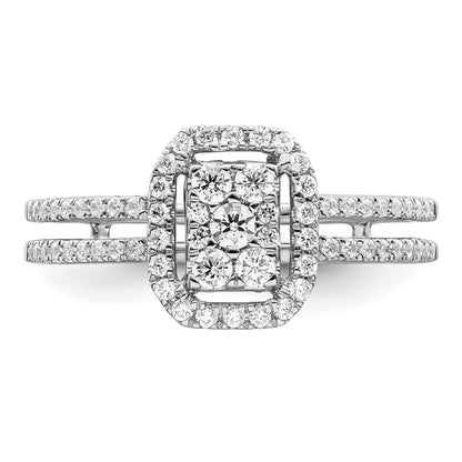 0.52ct. CZ Solid Real 14k White Complete Dia. Rectangle Halo Cluster Engagement Ring