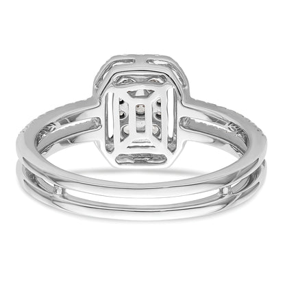 0.52ct. CZ Solid Real 14k White Complete Dia. Rectangle Halo Cluster Engagement Ring