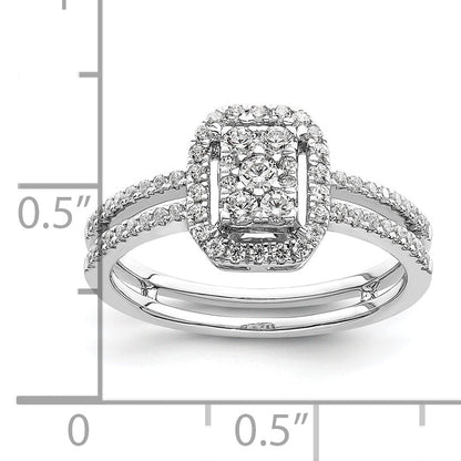 0.52ct. CZ Solid Real 14k White Complete Dia. Rectangle Halo Cluster Engagement Ring