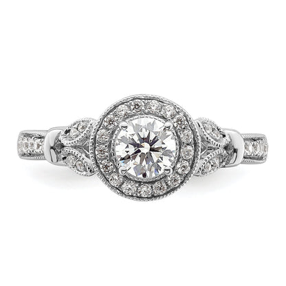 0.40ct. CZ Solid Real 14K White Gold Vintage Round Halo Dia. Complete Engagement Ring
