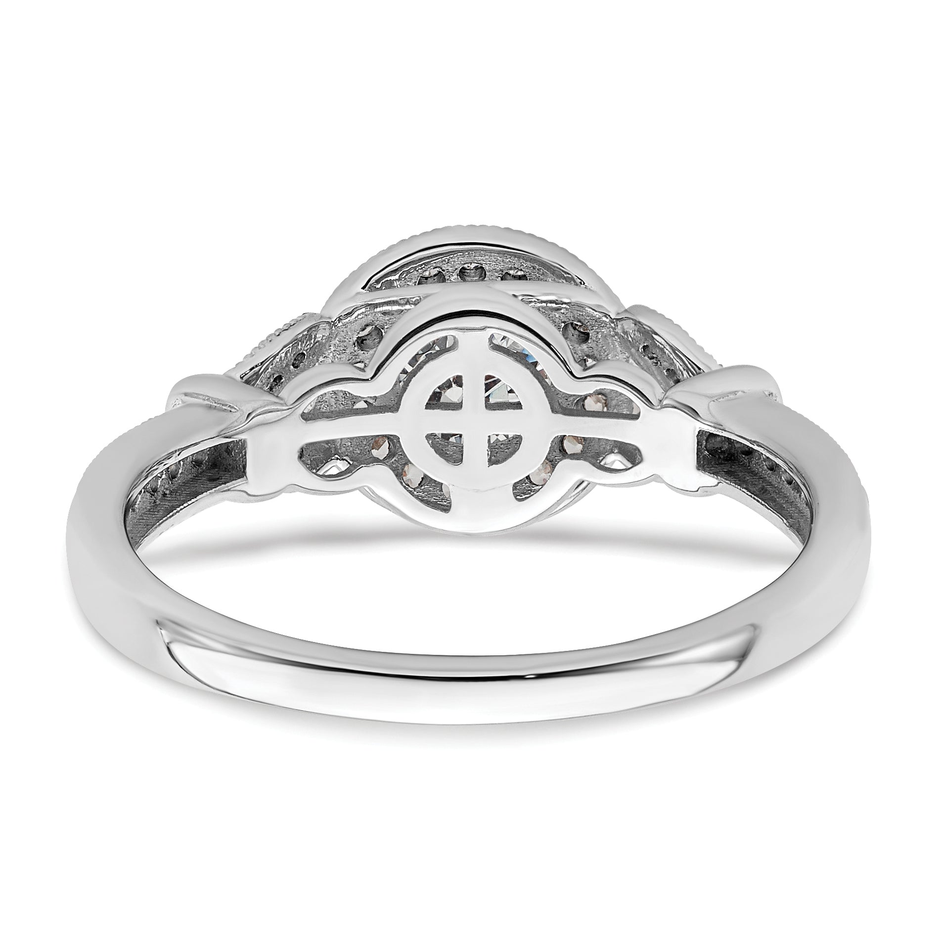 0.40ct. CZ Solid Real 14K White Gold Vintage Round Halo Dia. Complete Engagement Ring