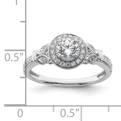 0.40ct. CZ Solid Real 14K White Gold Vintage Round Halo Dia. Complete Engagement Ring