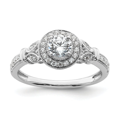 0.40ct. CZ Solid Real 14K White Gold Vintage Round Halo Dia. Complete Engagement Ring