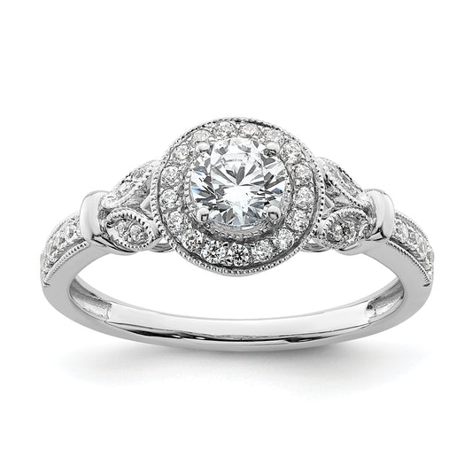 0.40ct. CZ Solid Real 14K White Gold Vintage Round Halo Dia. Complete Engagement Ring