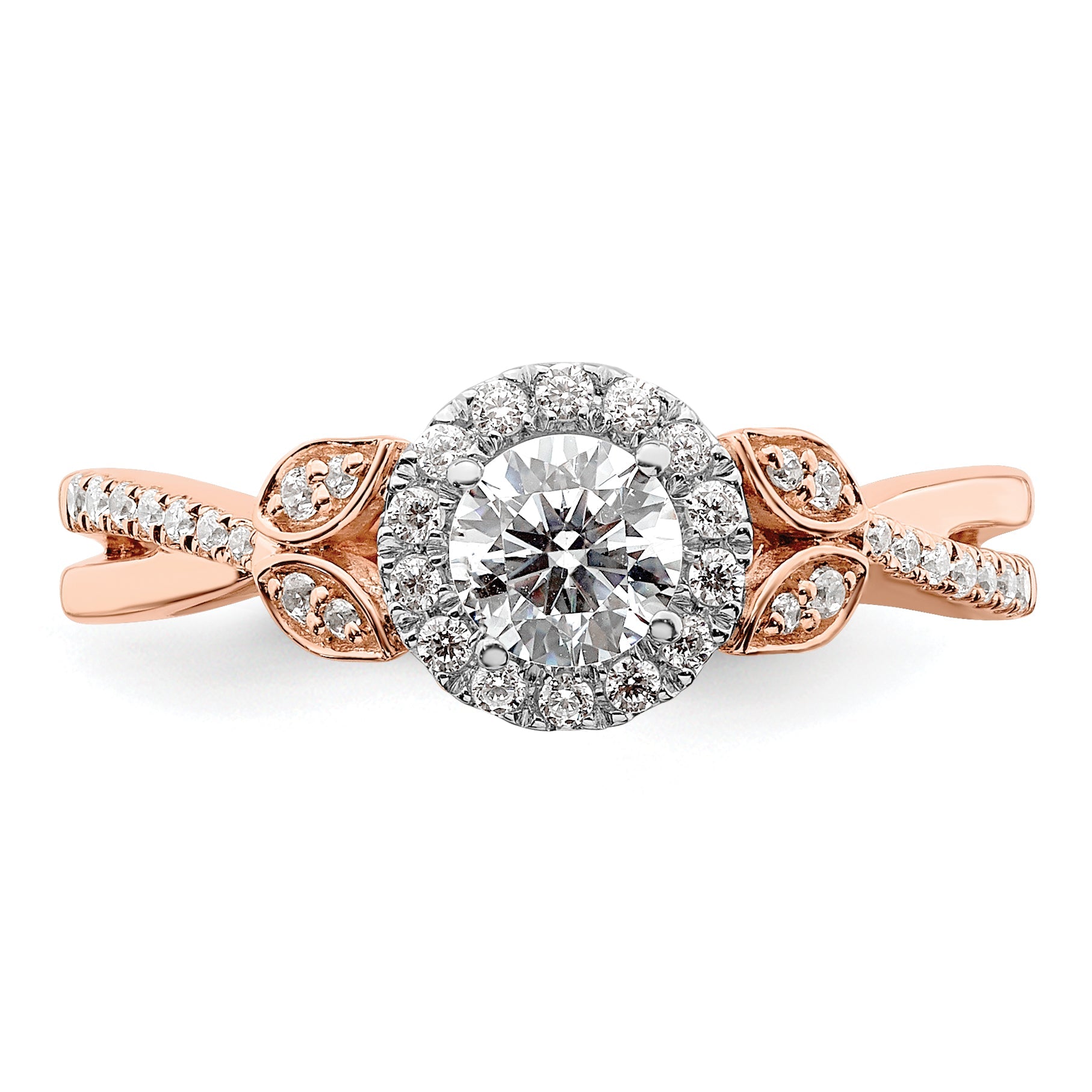 0.40ct. CZ Solid Real 14k White u0026 Rose Halo Complete Round Engagment Ring