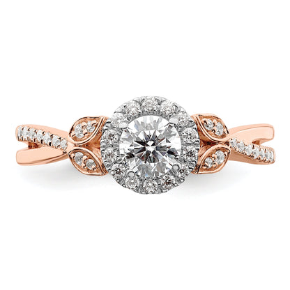 0.40ct. CZ Solid Real 14k White u0026 Rose Halo Complete Round Engagment Ring