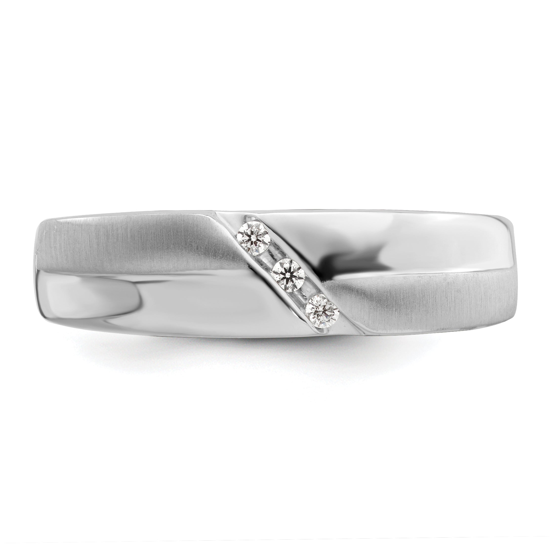 0.06ct. CZ Solid Real 14K White Gold Satin u0026 Polished Men's Wedding Band Ring