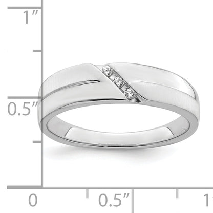 0.06ct. CZ Solid Real 14K White Gold Satin u0026 Polished Men's Wedding Band Ring