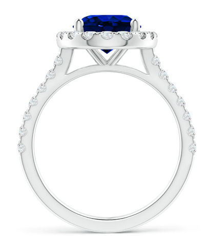 10x8mm Cr. Blue Sapphire u0026 White CZ Halo Engagement Ring in 14K White Gold