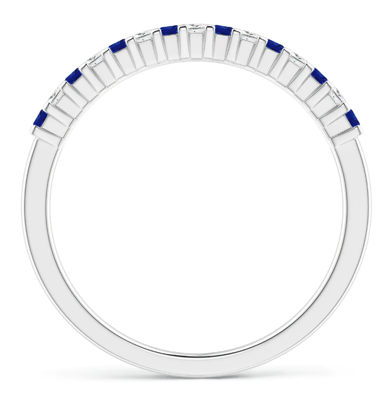 Princess Cut Natural Blue Sapphire u0026 Diamonds Half Eternity Wedding Band in 14K White Gold