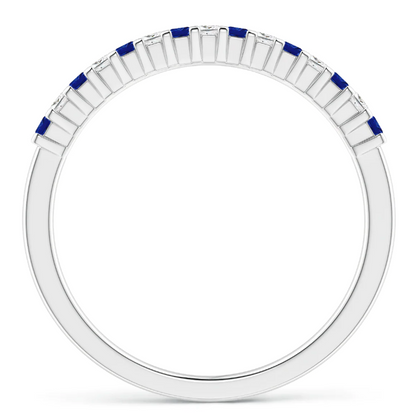 Princess Cut Natural Blue Sapphire u0026 Diamonds Half Eternity Wedding Band in 14K White Gold