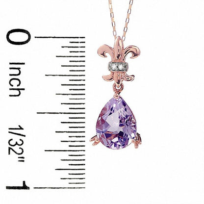 Pear-Shaped Rose de France Amethyst Pendant with Natural Diamond Accents in 10K Rose Gold