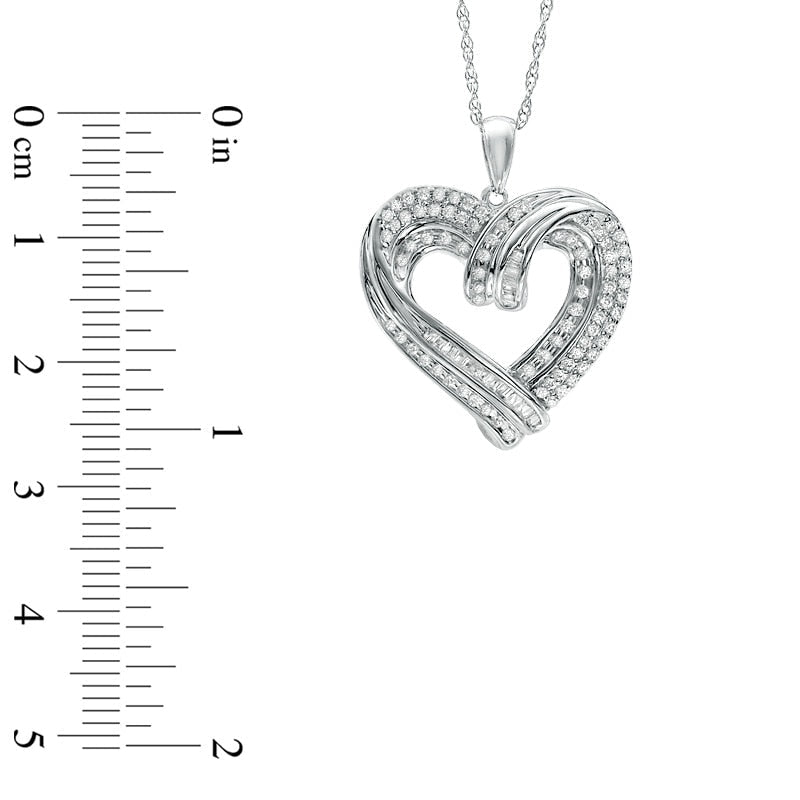 0.5 CT. T.W. Natural Diamond Criss-Cross Multi-Row Heart Pendant in Sterling Silver