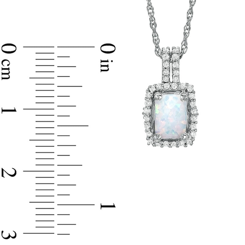 Cushion-Cut Lab-Created Opal and White Topaz Framed Pendant in Sterling Silver