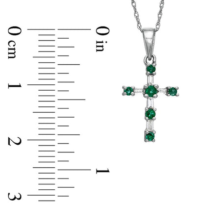 Emerald and 0.1 CT. T.W. Natural Diamond Cross Pendant in 10K White Gold