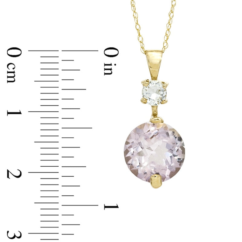 10.0mm Rose de France Amethyst and White Topaz Pendant in 10K Yellow Gold