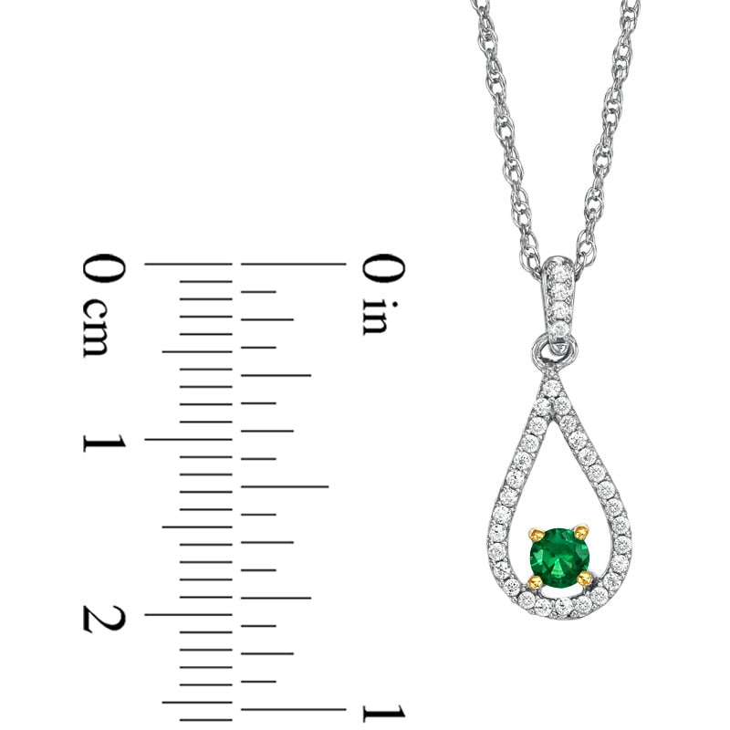 3.4mm Lab-Created Emerald and 0.13 CT. T.W. Diamond Drop Loop Pendant in Sterling Silver