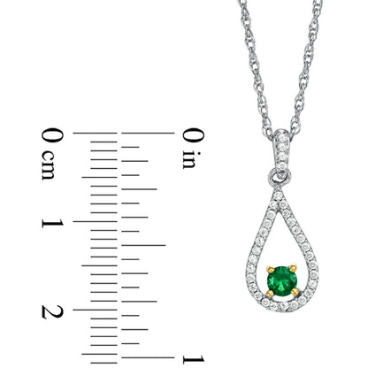 3.4mm Lab-Created Emerald and 0.13 CT. T.W. Diamond Drop Loop Pendant in Sterling Silver