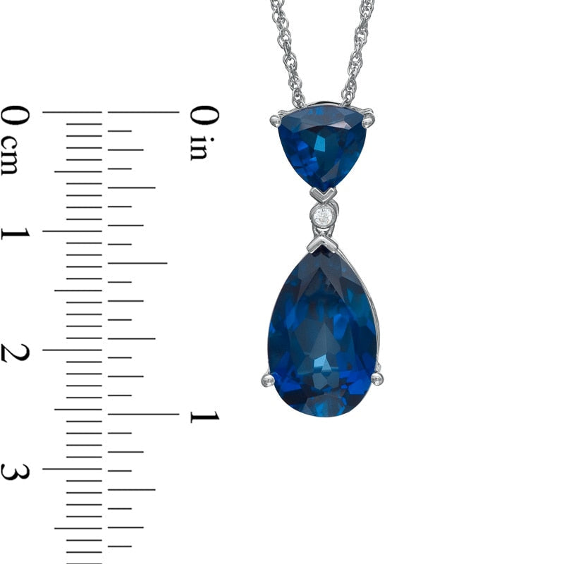 Pear-Shaped Lab-Created Blue Sapphire and White Sapphire Drop Pendant in Sterling Silver
