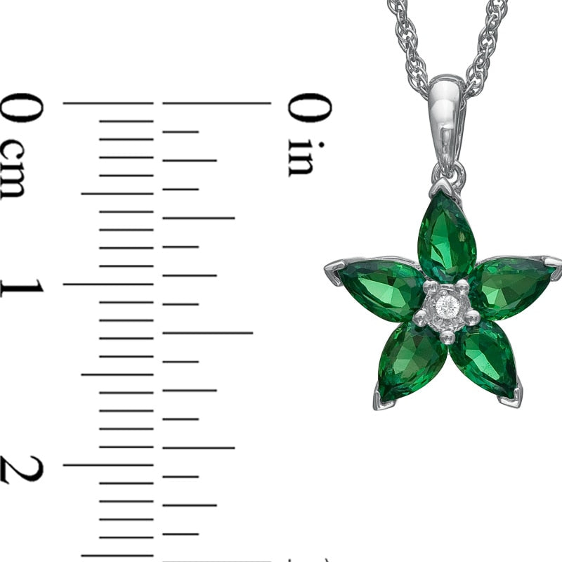 Lab-Created Emerald and White Sapphire Flower Pendant in Sterling Silver