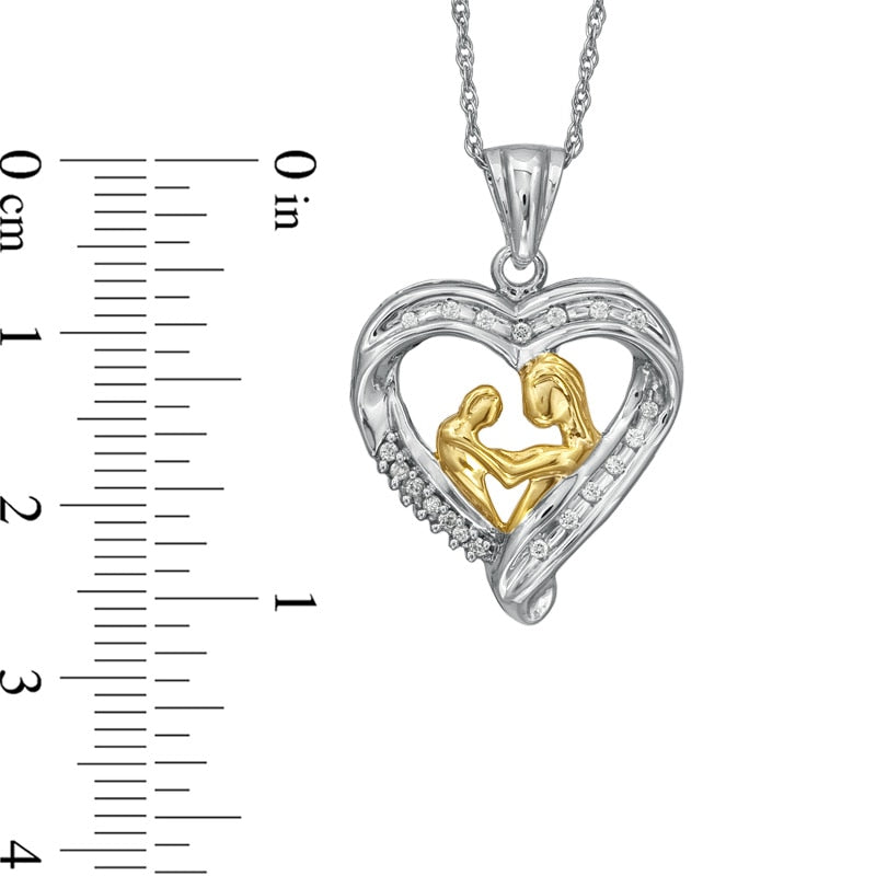 0.1 CT. T.W. Natural Diamond Motherly Love Heart Pendant in Sterling Silver with 14K Gold Plate