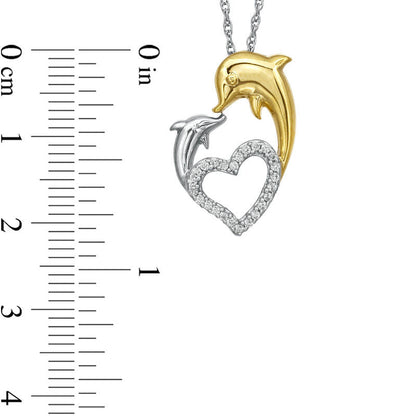 0.1 CT. T.W. Natural Diamond Kissing Dolphins Heart Pendant in Sterling Silver with 14K Gold Plate