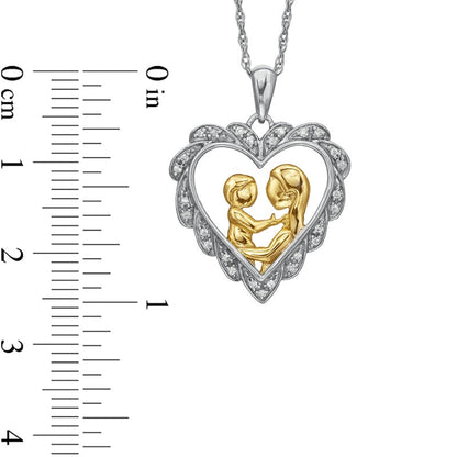 0.07 CT. T.W. Natural Diamond Motherly Love Scalloped Heart Pendant in Sterling Silver with 14K Gold Plate