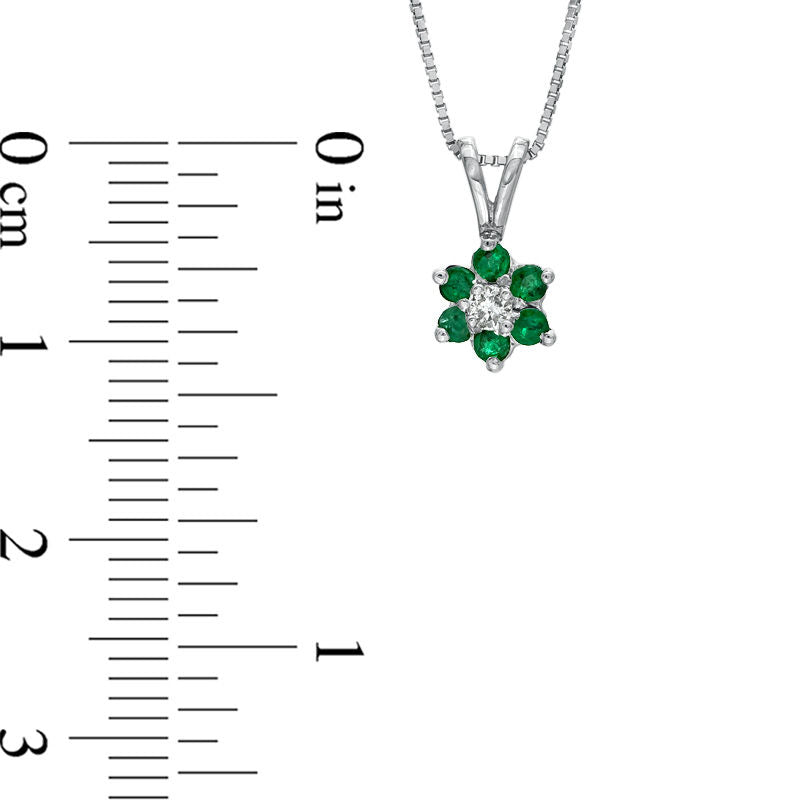 Emerald and Natural Diamond Accent Flower Pendant in 14K White Gold