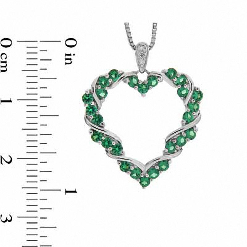 Lab-Created Emerald and White Sapphire Heart Pendant in Sterling Silver
