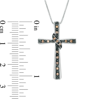 0.1 CT. T.W. Enhanced Champagne Natural Diamond Wrap Cross Pendant in Sterling Silver