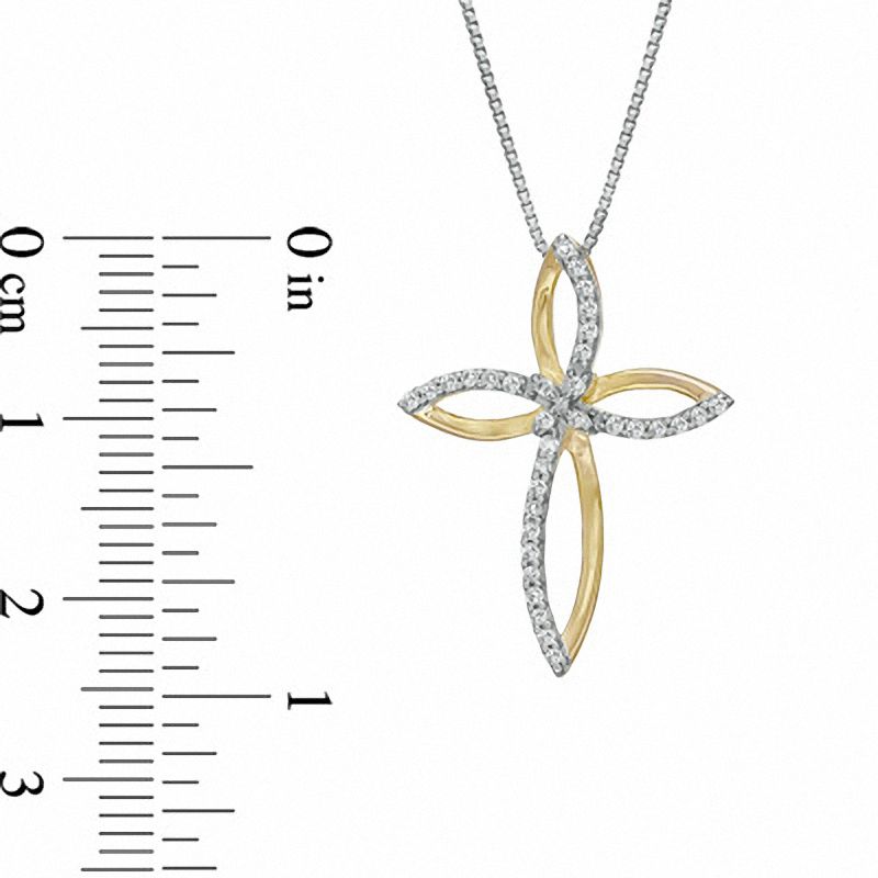 0.13 CT. T.W. Natural Diamond Cross with Rope Pendant in Sterling Silver and 14K Gold Plate