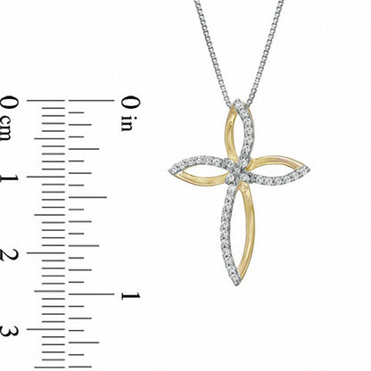 0.13 CT. T.W. Natural Diamond Cross with Rope Pendant in Sterling Silver and 14K Gold Plate